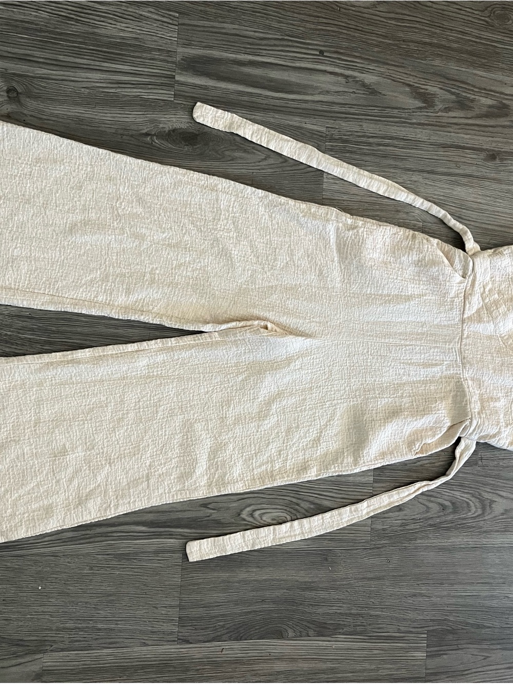 Anthropologie Cream Textured Tie-Waist Jumpsuit